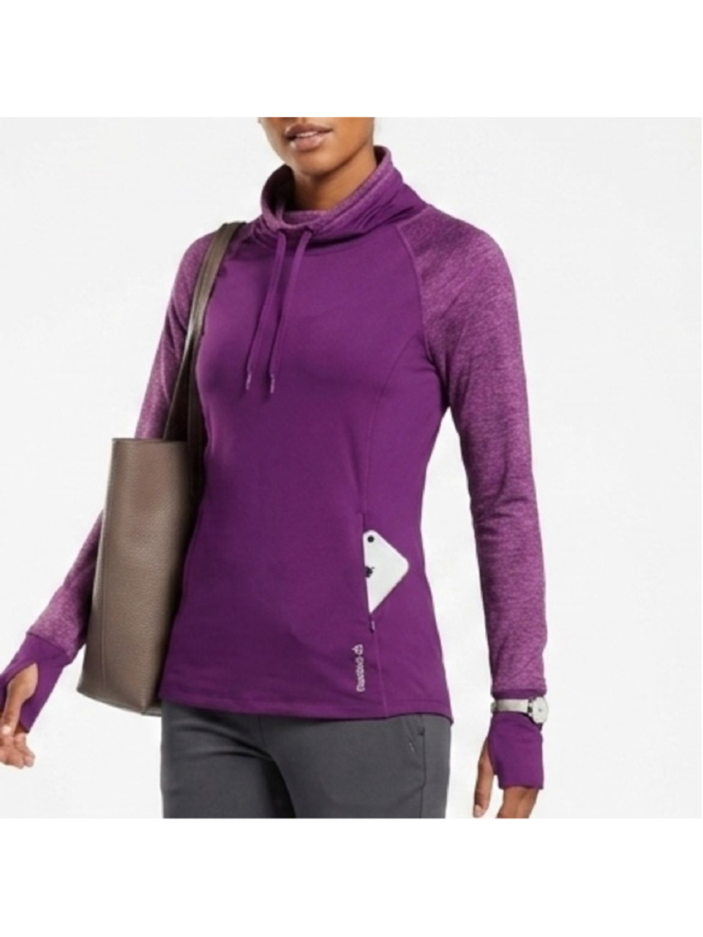 Reebok Cowl Neck Pullover Small Magenta Purple Running Top Thumbhole womens 1558